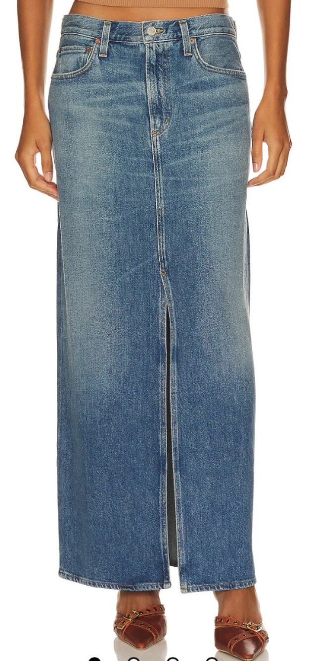 AGOLDE Leif Low Slung Denim Maxi Skirt 26 Swing Blue NWT $238 Made USA